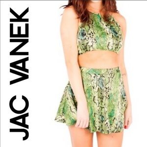 Jack Vanek Green Snakeskin Print Halter Top Size S